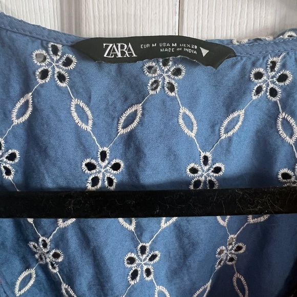 Zara Cotton Chambray Eyelet Peplum Blouse - Picture 2 of 4